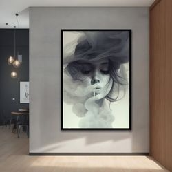 Black and White Woman canvas painting, Abstract Wall Art, Modern Decor Ideas for Home and Office, Stretched Canvas Paint