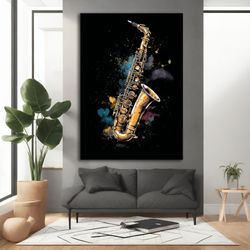 saxophone canvas painting, musical instrument art, wall art for your home and office, modern decor ideas with different