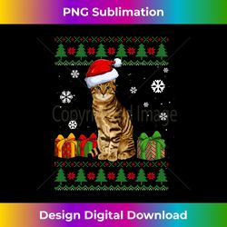 Funny Cat lovers Cute Cat Santa Hat Ugly Christmas Sweater Long Sleeve - Urban Sublimation PNG Design - Customize with Flair