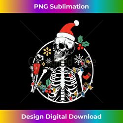 Christmas Skeleton With Smiling Skull Drinking Coffee Latte Tank Top - Timeless PNG Sublimation Download - Infuse Everyday with a Celebratory Spirit