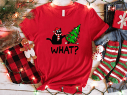 Christmas Cat What Shirt, Christmas Sweatshirt, Black Cat Shirt, Christmas Cat Shirt, Cat Lover Shirt, Christmas Tree Sh