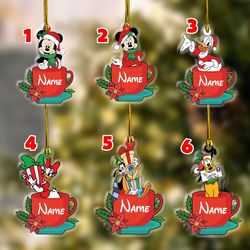 Personalized Mickey and Friends Tea Cup Disney Christmas Ornament,  Disney Family Christmas Tree Hanging Ornament