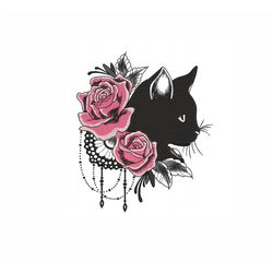 Black Cat with Roses Machine Embroidery Design. 5 Sizes. Animal Embroidery Design