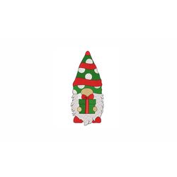 Christmas Gnome with a Gift Machine Embroidery Design. 6 Sizes. Christmas Embroidery Design