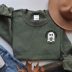 Iced Coffee Embroidered Sweatshirt, Embroidered Ghost Sweatshirt, Embroidered Halloween Sweatshirt, Ghost with Coffee, G