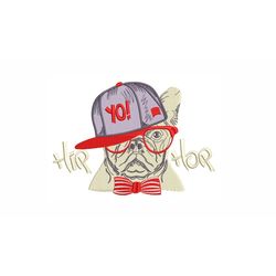 Dog in a Cap Machine Embroidery Design. 5 sizes. Hip-Hop Dog Embroidery Design