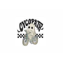 Cycopath Machine Embroidery Design. 4 Sizes. Halloween Bicycle Embroidery Design. Ghost Embroidery Design. Spooky Season