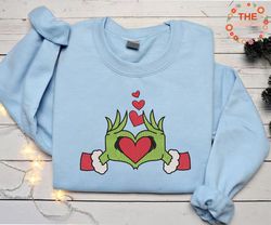Christmas Embroidery Sweatshirt, GrinchFace Embroidery Sweatshirt, Merry Xmas Embroidery Sweatshirt, Whoville Est 1957