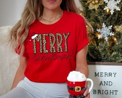 Merry Christmas Shirt, Leopard Christmas Shirt, Christmas T-Shirt, Christmas Family Shirt, Christmas Gift, Holiday Gift,