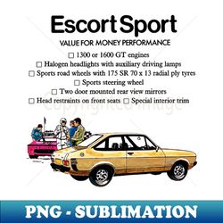 FORD ESCORT SPORT - brochure detail - Instant PNG Sublimation Download - Boost Your Success with this Inspirational PNG Download