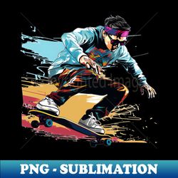 A Graphic Pop Art Drawing of a Skateboarder Performing a Trick - Premium PNG Sublimation File - Perfect for Sublimation Art