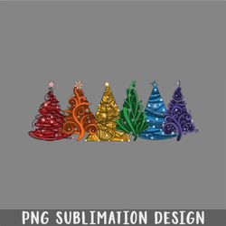 Row of Six LGBTQ Pride Rainbow Christmas Trees Vector PNG, Christmas PNG