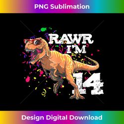 Rawr I'm 14 14th Birthday T Rex Dinosaur Party Gift for Boys - Futuristic PNG Sublimation File - Elevate Your Style with Intricate Details