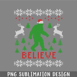 Big Foot Bigfoot Yeti Sasquatch With Santa Hat Christmas Ugly Sweater PNG, Christmas PNG