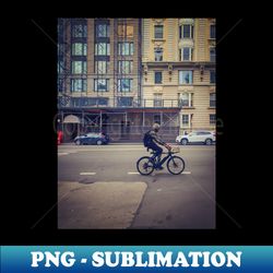 Street Biker Building Central Park West Manhattan New York City - Premium PNG Sublimation File - Perfect for Personalization