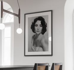 Elizabeth Taylor Poster, Black and White, Movie Print, Retro Movie Poster, Vintage Wall Art, Old Hollywood Wall Art, Eli