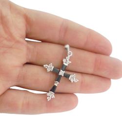 CROSS PENDANT CHARM plated in white gold 750 18K and with white crystals & Onyx stones Original For necklace or bracelet
