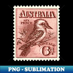 Red Kookaburra Postage Stamp - Vintage Sublimation PNG Download - Stunning Sublimation Graphics