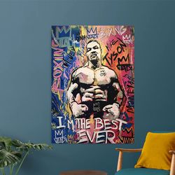 Mike Tyson Canvas Painting, Legendary Boxer Poster, Professional Boxer Wall Decor, Graffiti Effect Canvas Painting, Cham