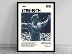 Strength Daily Affirmation Arnold Motivational Poster Mid Century Modern Mental Health Men Manifest Strength and Money