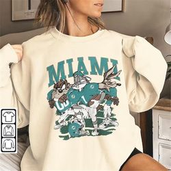 Miami Vintage Looney Tunes Football Sweatshirt, Tua Tagovailoa Game Day 90s Graphic Tee, Dolphins Fan Gift Unisex