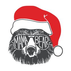 mama bear with glasses and santa hat svg, bear christmas svg, bear clipart, bear head santa svg, digital download