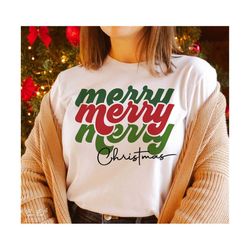 Merry Merry Merry Christmas SVG, Retro Groovy Christmas Svg, Christmas Jumper Svg, Christmas Home Decor SVG, Png Sublima