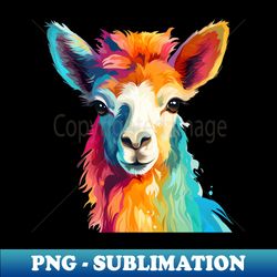 Lively Rainbow Llama Face Graphic - Creative Sublimation PNG Download - Vibrant and Eye-Catching Typography
