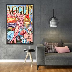Banksy, Pink Panther in Paris Wall Decor, Vogue , Porsche, Banksy Wall Decor, Vogue Wall Decor, Pop Culture, gift, iffel