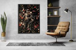 Nasa Astronaut Couple Canvas Print, Space Astronaut Love Wall Decor, Flowers and Astronauts Wall art, gift,Livingroom De
