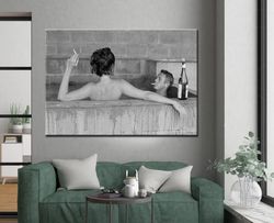 Steve McQueen with Wife Champagne Bath Canvas Wall Art Home Decor Framed Art Canvas Ready To Hang