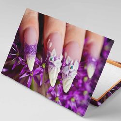 Embossed Nail Makeup Modern Decorative Purple Flower Hairdresser Roll Up Canvas, Stretched Canvas Art, Framed Wall Art P
