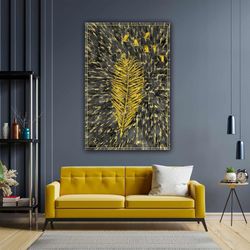 Gold Feather Modern Gold Decorative Roll Up Canvas, Stretched Canvas Art, Framed Wall Art Painting