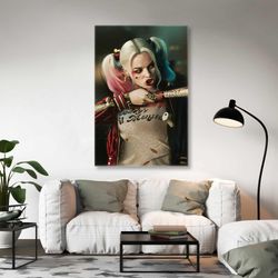 Harley Quynn Wall Art, Movie Wall Art Decor, Women Wall Art, Gift For Him, Roll Up Canvas, Stretched Canvas Art, Framed