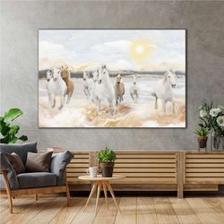Horses Running In The Sea By The Beach With Oil Painting Effect Abstract Roll Up Canvas, Stretched Canvas Art, Framed Wa