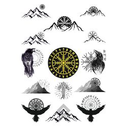 Helm of Awe SVG, Huginn and Muninn Raven svg, Viking Runes svg, Viking Bundle SVG, Black Sun svg, Valhalla, Vegvisir SVG