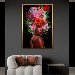 African Woman Artprint, Afro American Canvas Print, Fashion Girl Painting, Beautiful Woman Artwork