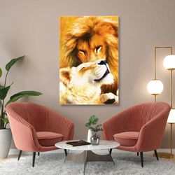 Lion Wall Art, Love Wall Art, Gift For Her, Animal Wall Art Decor, Roll Up Canvas, Stretched Canvas Art, Framed Wall Art