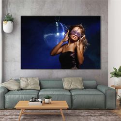 Dance Party Disco Women Pink Glasses Roll Up Canvas, Stretched Canvas Art, Framed Wall Art Painting
