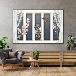 Decorative Pearl Diamond Flower Butterfly Modern Roll Up Canvas, Stretched Canvas Art, Framed Wall Art Painting
