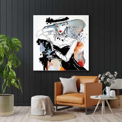 fashion canvas art, dress with big hat sketch roll up canvas, stretched canvas art, framed wall art painting