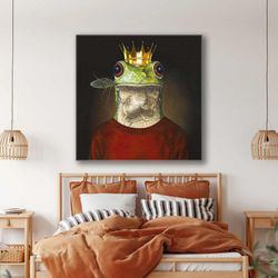 Frog Prince Canvas Art, Fairy Tale Wall Art, Kids Room Decor, Roll Up Canvas, Stretched Canvas Art, Framed Wall Art Pain
