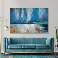 Horizontal Sea Beach Nature Landscape with Oil Painting Effect Roll Up Canvas, Stretched Canvas Art, Framed Wall Art Pai