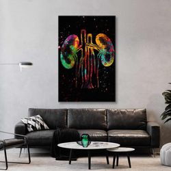 Kidney System Wall Art, Urologist Wall Decor, Roll Up Canvas, Stretched Canvas Art, Framed Wall Art Painting