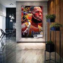 Lebron James Wall Art, Basketball Canvas Wall Art, Gift For Him, Roll Up Canvas, Stretched Canvas Art, Framed Wall Art P