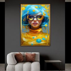 Blue Haired Feminist Canvas Print, Sexy Woman Artwork, Fashion Girl Wall Art, Female Art Print