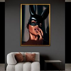Seductive Black Masked Woman Art Print, Sensual Bedroom Decor, Erotic Canvas Print, Sexy Painting, Artwork