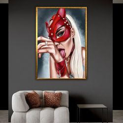 Sensual Red Masked Woman Canvas Print, Erotic Artwork, Bedroom Decor, Seductive Painting, Art Print
