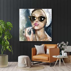 Lipstick Wall Art, Gift For Her, Audrey Hepburn Wall Art, Roll Up Canvas, Stretched Canvas Art, Framed Wall Art Painting