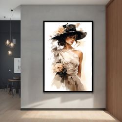 Beautiful Woman with Hat Art Print, Abstract Woman Wall Art, Modern Decor Ideas for Home and Office with Different Frame